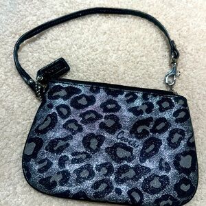 Coach Madison Ocelot Black/Silver  Metallic Leopard Animal Print Wristlet